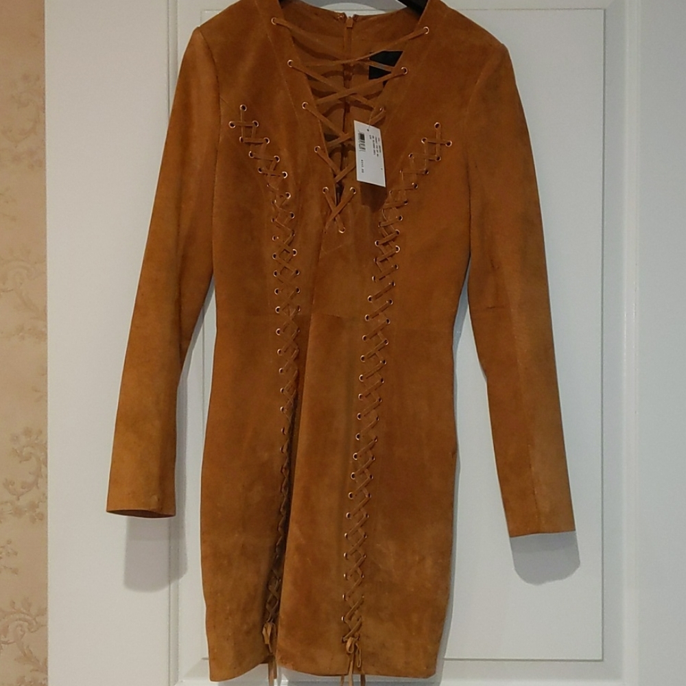 isaac tie up suede dress